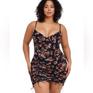 Torrid Ruched Mesh Chemise Black Floral Womens Size 3X New Without Tags